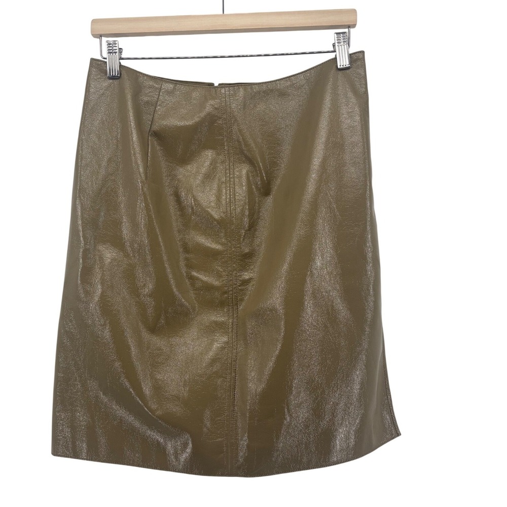H&M Divided Womens Vegan Leather Patent Skirt‎ Size 8 Olive Green